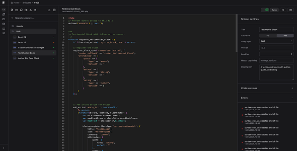 SnipVault - Ultimate WordPress Code Snippets Plugin | Nullsto Forums ...