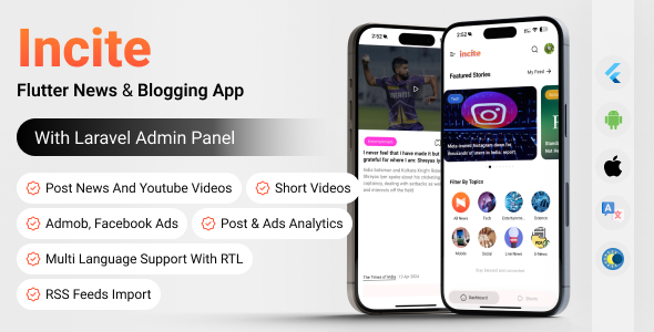 Incite - Short News App & Web, Blog App with Laravel Admin Panel for ...
